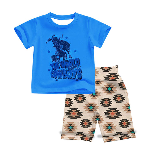 Baby Boys Cowboys Short Sleeve Tee Top Aztec Shorts Clothes Sets preorder(moq 5)