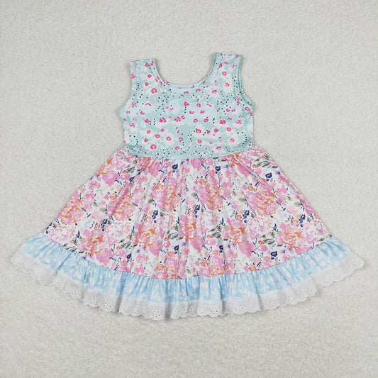 Baby Girls Spring Floral Pink Lace Ruffle Knee Length Dresses