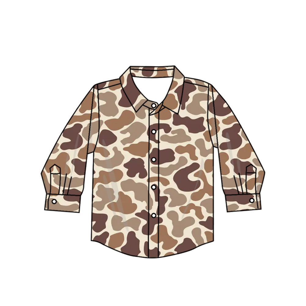 Preorder(moq 5) Baby Boys Long Sleeves Brown Camo Button Shirts Top