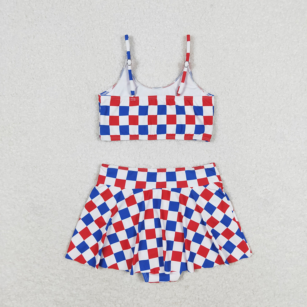 Baby Girls Summer Red Blue Checkered Top Bottoms 2pcs Swimsuits