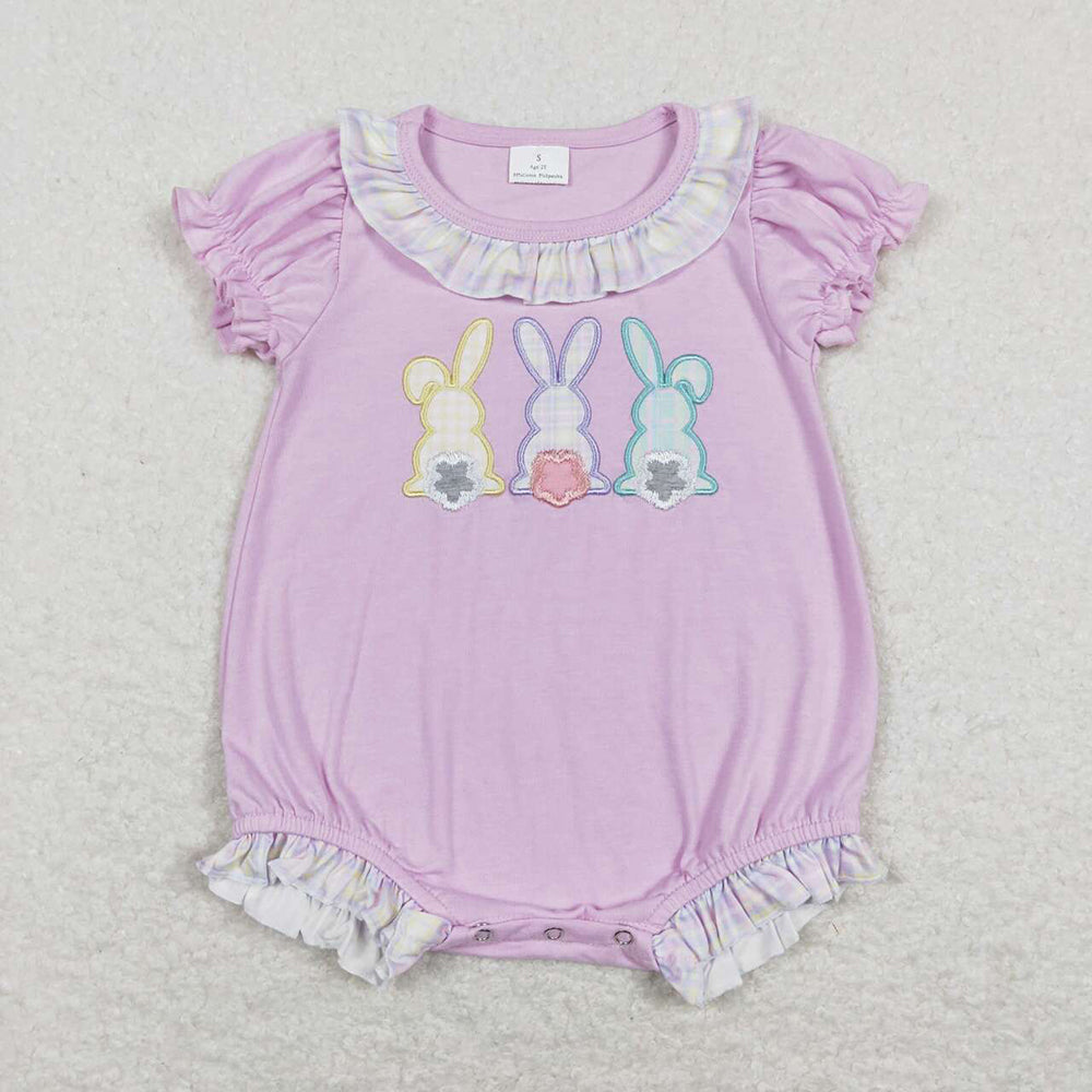 Baby Infant Girls Easter Three Rabbits Short Sleeve Rompers