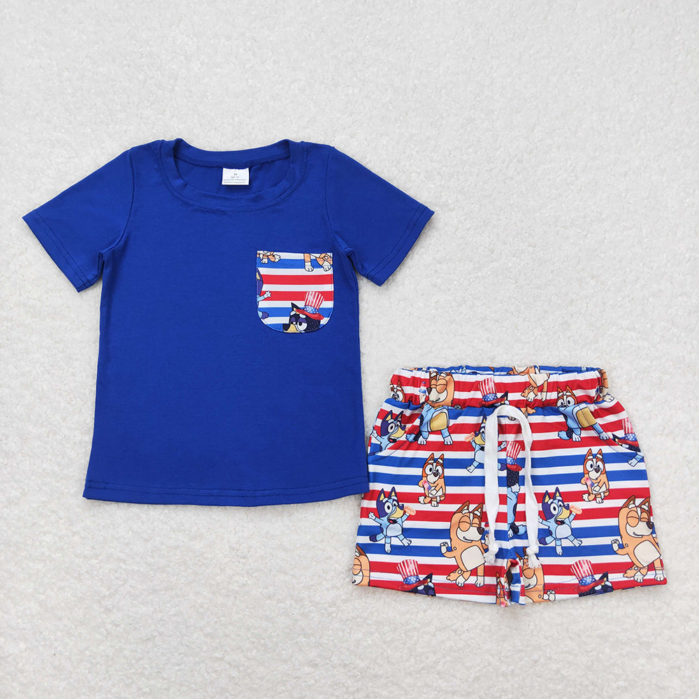 Baby Boys 4th Of July Dogs Pocket Top Shorts Clothes Sets