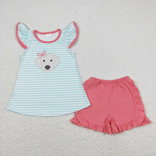 Baby Girls Flutter Sleeve Dog Tunic Top Ruffle Shorts Clothes Sets