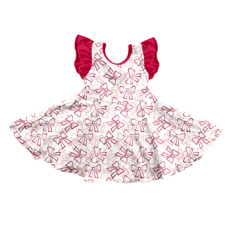 Baby Girls Flutter Sleeve Red Bows Knee Length Dresses preorder(moq 5)