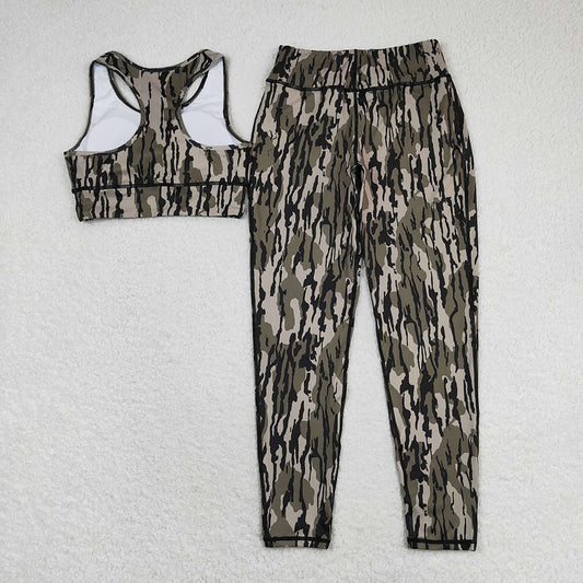 Adult Women Camo Vest Top Pants Yogo Sports Clothes Sets