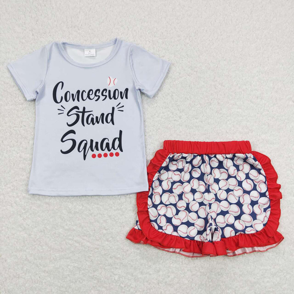 Baby Girls Concession Stand Squad Tee Shirts Baseball Shorts Clothes Sets