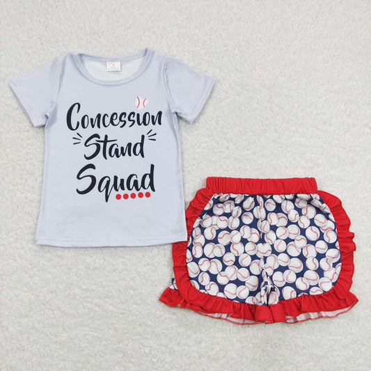 Baby Girls Concession Stand Squad Tee Shirts Baseball Shorts Clothes Sets