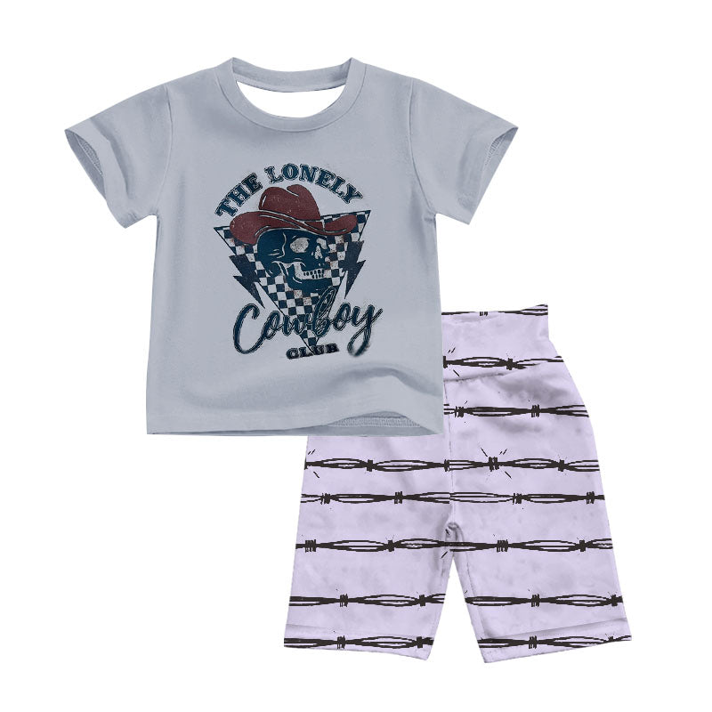 Baby Boys Cowboy Grey Tee Top Shorts Clothes Sets preorder(moq 5)