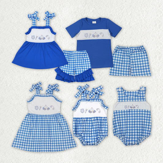 Baby Girls Police Blue Sibling Designs Rompers Outfits Clothes Sets