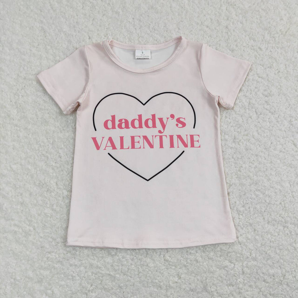 Baby Girls Pink Short Sleeve Daddy's Valentine Heart Short Sleeve Tee Shirts Tops