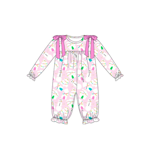 Preorder moq 5 Baby Girls Long Ruffle Sleeves Christmas Trees Snowman Pant Rompers