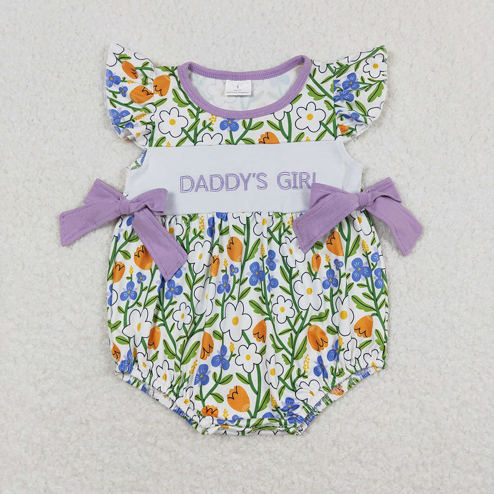 Baby Girls Purple Bows Daddy's Girl Flowers Rompers