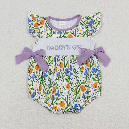 Baby Girls Purple Bows Daddy's Girl Flowers Rompers