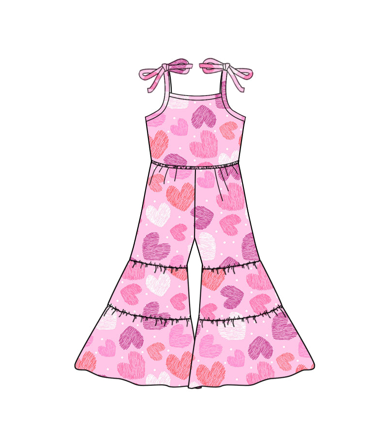 Baby Girls Valentines Hearts Pink Straps Jumpsuits Rompers preorder(moq 5)