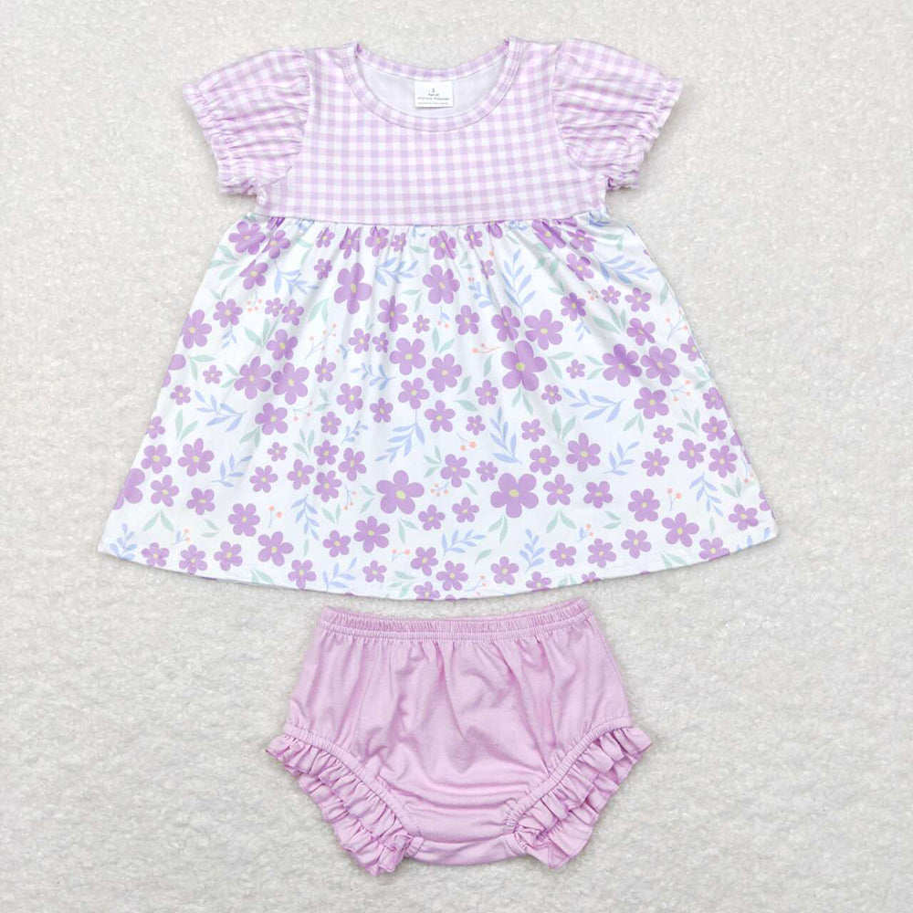 Baby Girls Purple Small Flowers Sister Spring Sets