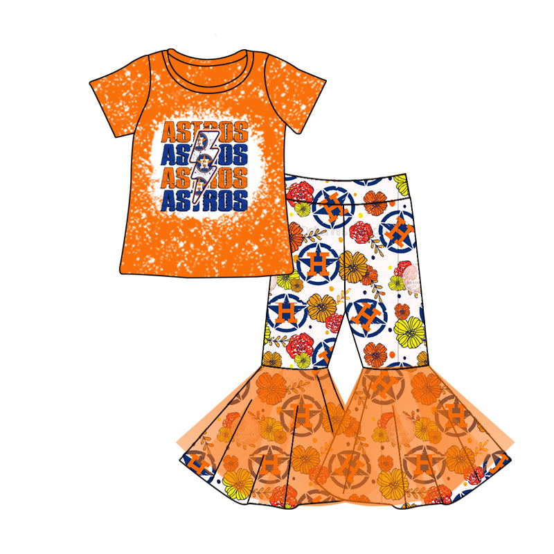 Baby Girls Orange Team H Top Tutu Ruffle Pants Clothing Sets preorder(moq 5)