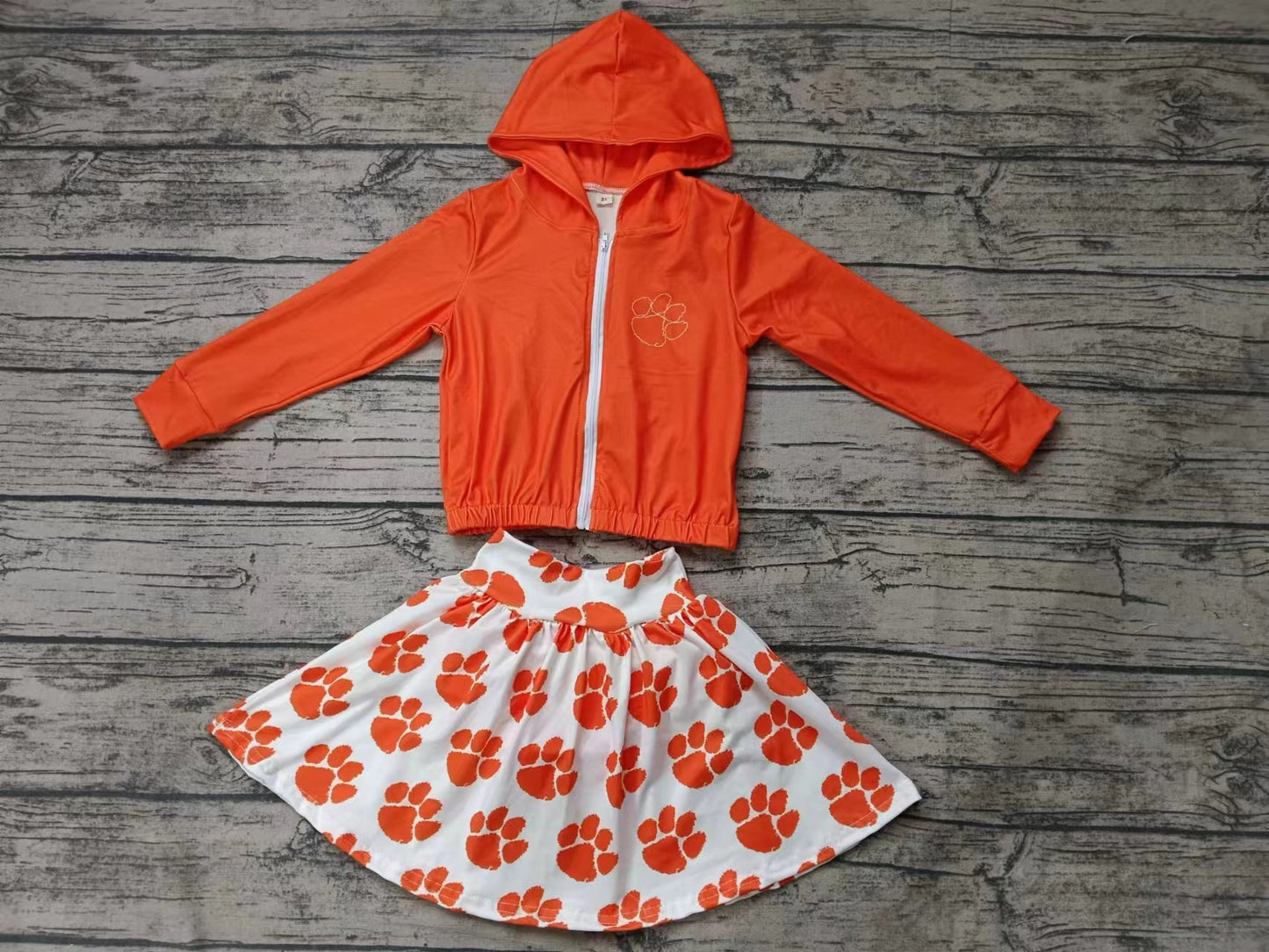 Baby Girls Orange Paw Team Hooded Top Skirts Clothes Sets preorder(moq 5)