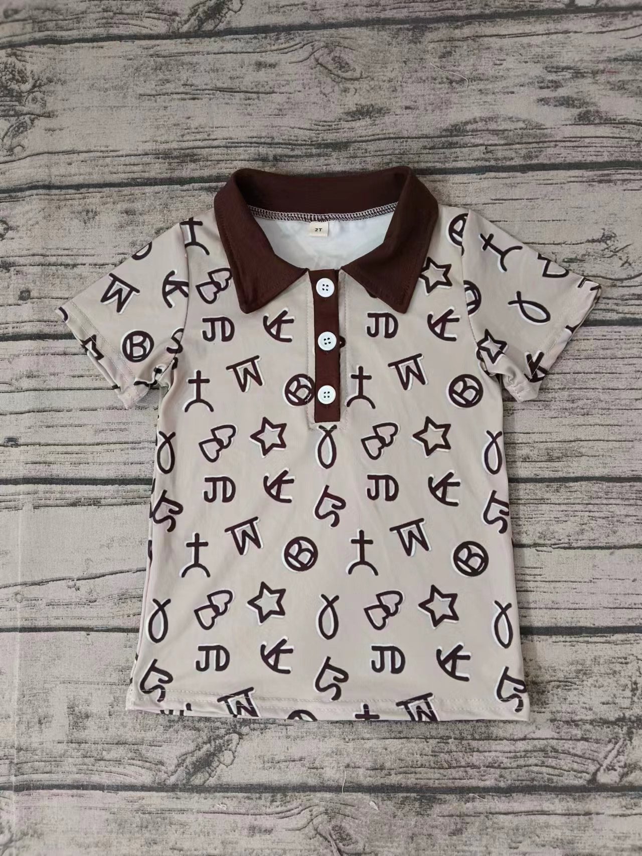 Baby Boys Western words Buttons Short Sleeve Polo Shirts Tops Preorder(moq 5)