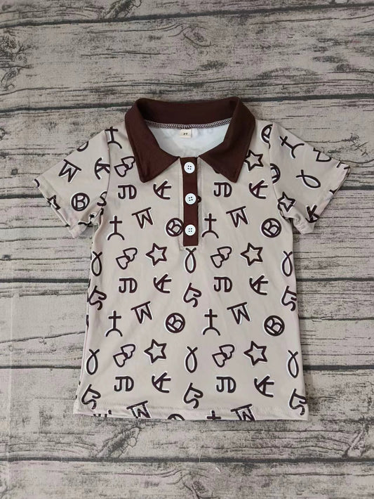 Baby Boys Western words Buttons Short Sleeve Polo Shirts Tops Preorder(moq 5)