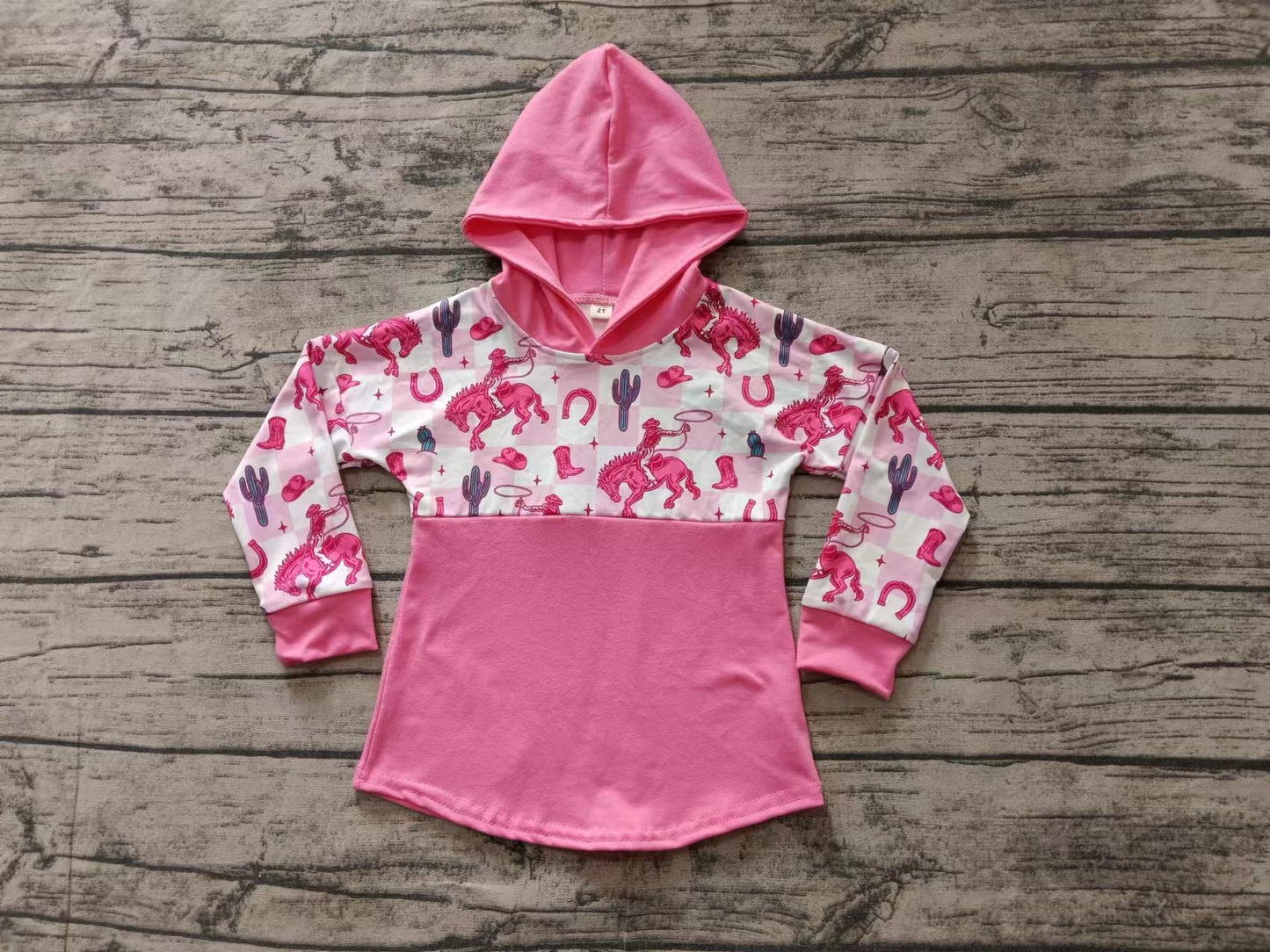 Baby Girls Pink Western Rodeo Hooded Tops preorder(MOQ 5)