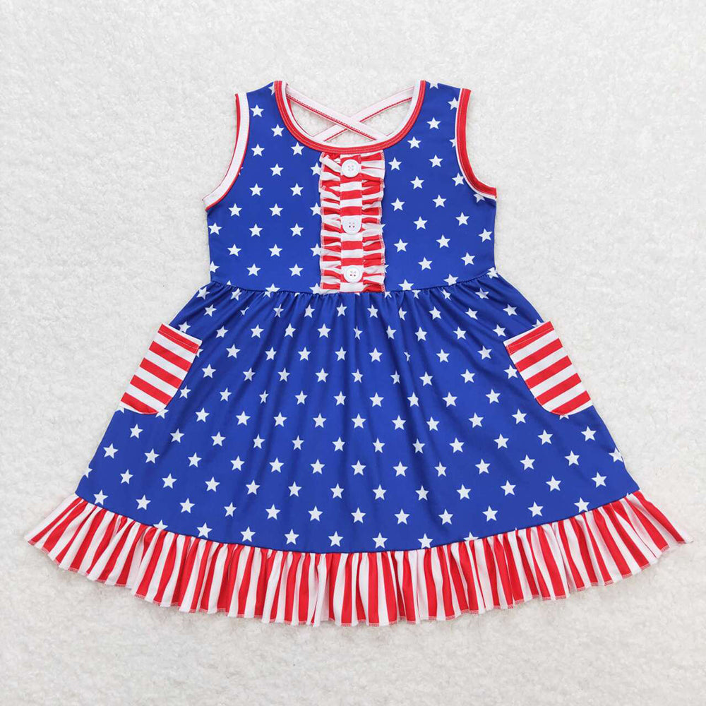 Baby Girls Stars 4th of July Ruffle Summer Knee Length Dresses