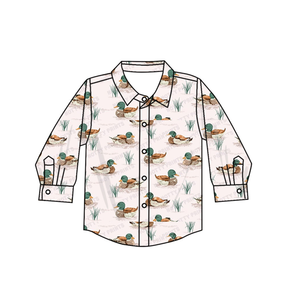 Preorder(moq 5) Baby Boys Long Sleeves Ducks Plaid Button Shirts Top
