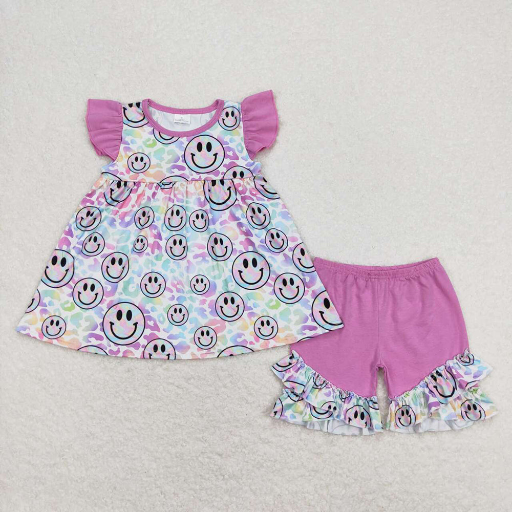 Baby Girls Leopard Smile Tunic Top Ruffle Shorts Clothes Sets