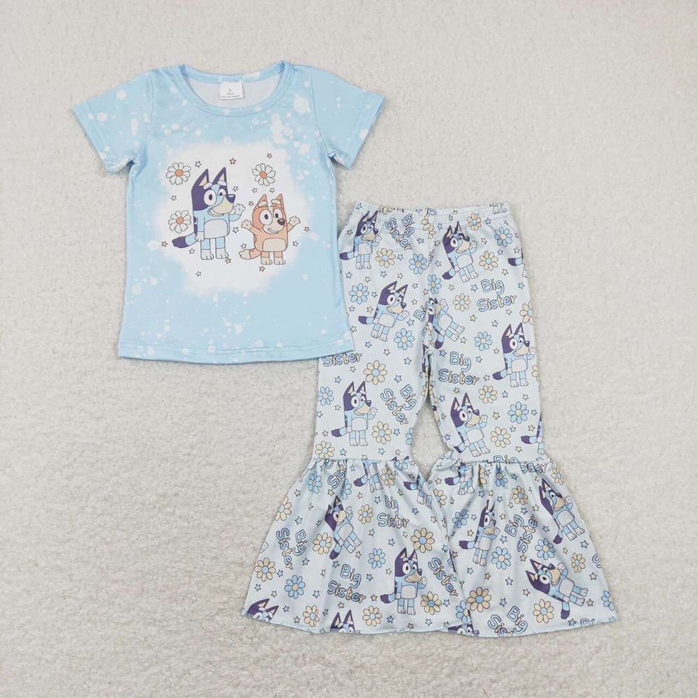 Baby Girls Sister Dog Shirts Top Bell Bottom Pants Clothes Sets