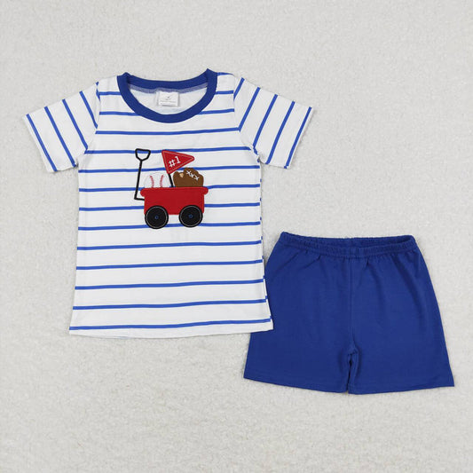 Baby Boys Blue Stripes Baseball Shirts Shorts Rompers Clothes Sets