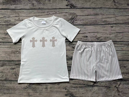 Baby Girls White Easter Cross Shirt Top Shorts Clothing Sets