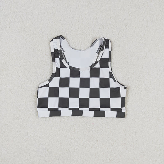 Baby Girls Black Checkered Sleeveless Vest Crop Tops