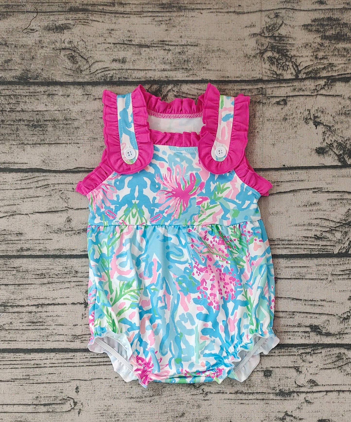 Baby Girls Water Flowers Blue Pink Summer Straps Rompers