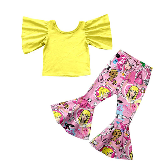 Baby Girls Yellow Tee Shirt Doll Bell Pants Clothes Sets preorder(moq 5)