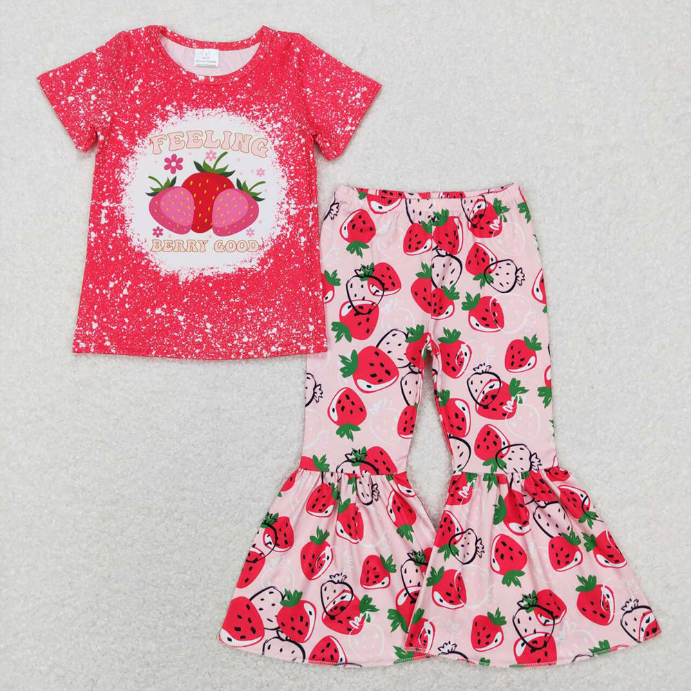 Baby Girls Strawberry Tee Shirts Bell Bottom Pants Clothes Sets