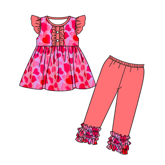 Baby Girls Flutter Sleeve Pink Hearts Tunic Legging Valentines Clothes Sets preorder(moq 5)