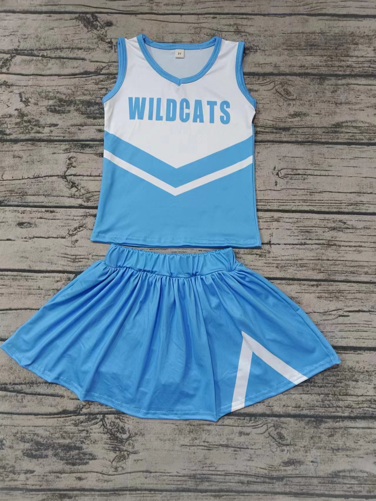 Baby Girls Wildcats Blue Cheer Team Top Skirt Clothes Sets preorder(MOQ 5)