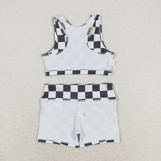 Baby Girls Black Checkered Crop Tops Shorts Clothes Sets