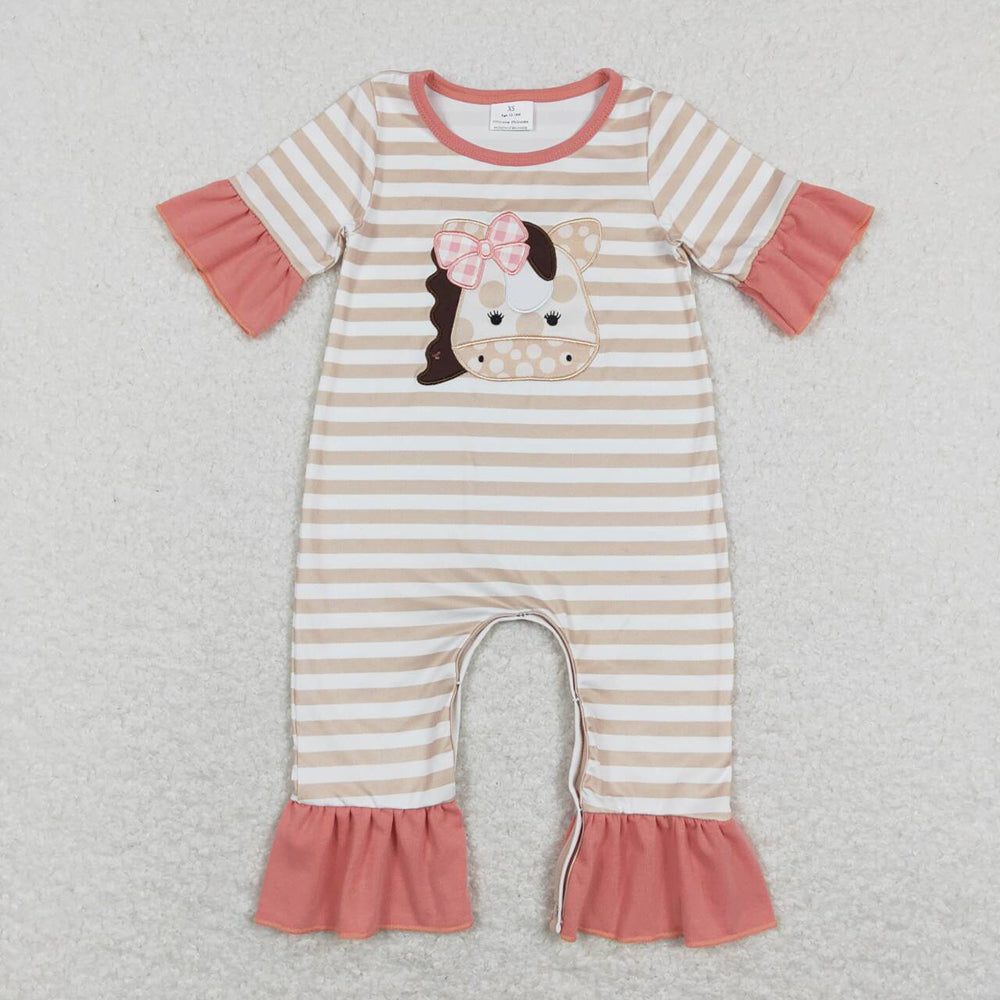 Baby Infant Girls Short Sleeve Western Horse Stripes Rompers