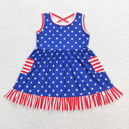 Baby Girls Stars 4th of July Ruffle Summer Knee Length Dresses