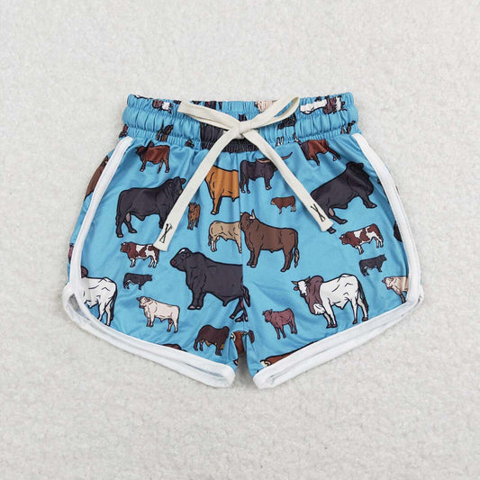 Baby Girls Cows Blue Western Shorts