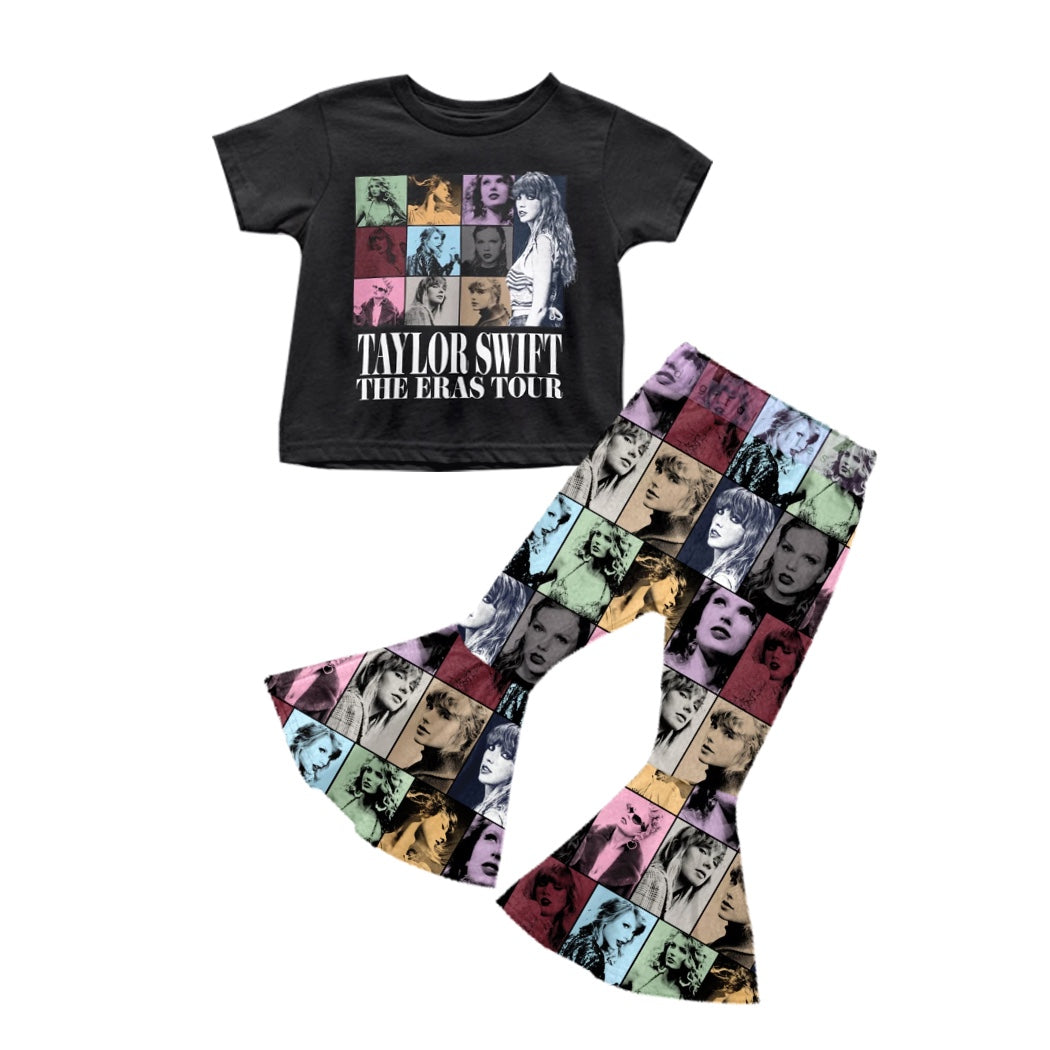 Baby Girls Black Singer Pictures Shirt Flare Pants Toddler Clothes Sets preorder(moq 5)