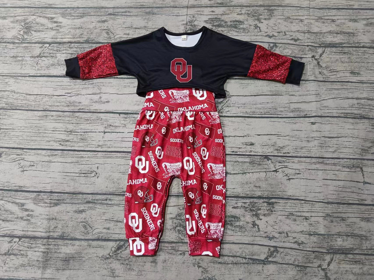 Baby Girls Team Sooners Long Sleeve Top Jumpsuits 2pcs sets Preorder(moq 5)