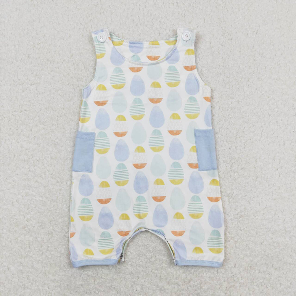 Baby Boys Easter Eggs Sleeveless Buttons Rompers