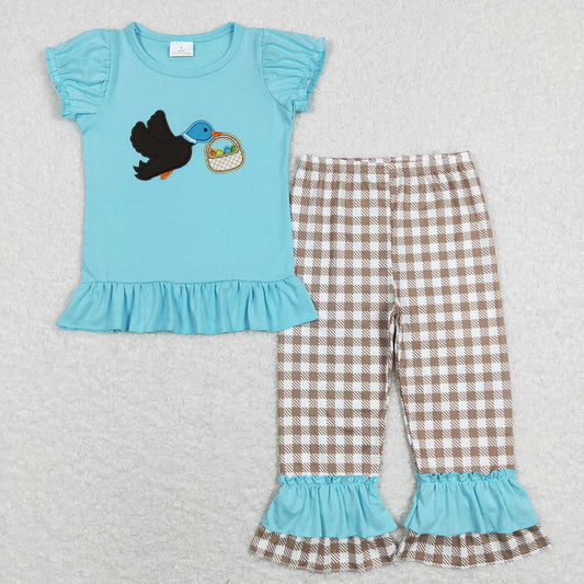 Baby Girls Easter Duck Eggs Top Ruffle Pants Clothes Sets