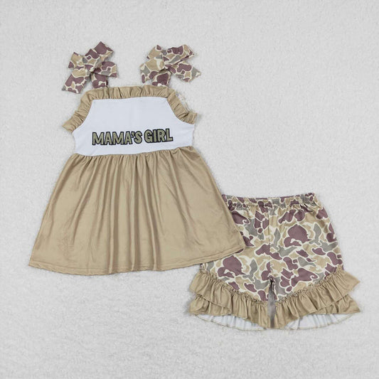 Baby Girls Camo Mama's Girl Straps Tunic Top Ruffle Shorts Clothes Sets