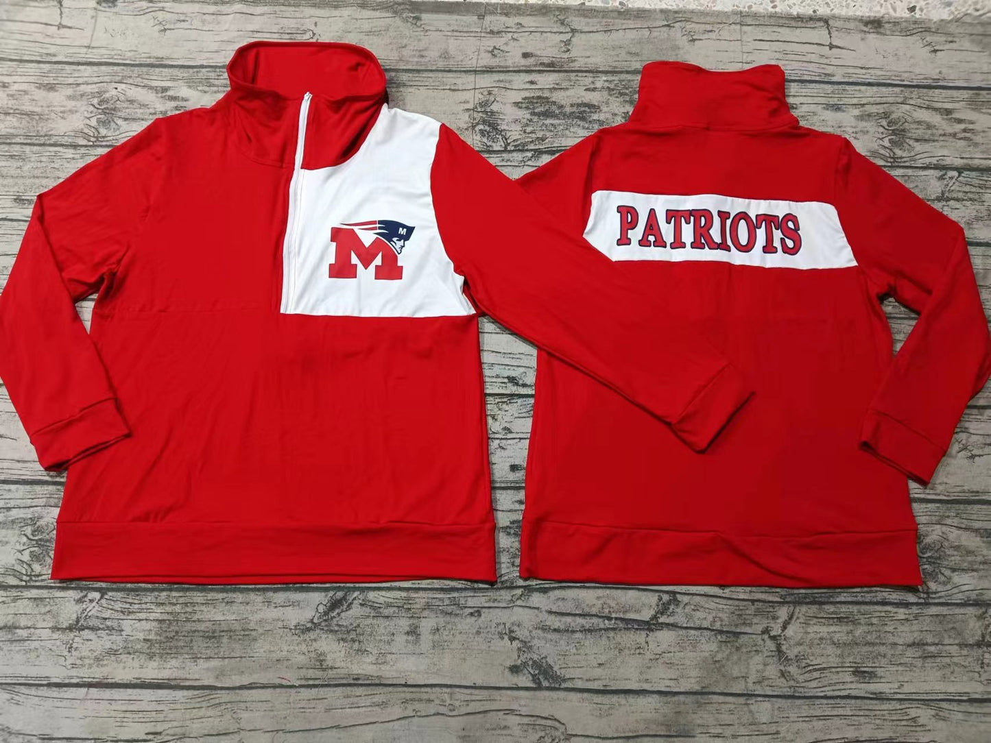 Adult Team Patriots Red Zip pullover Tops Preorder(moq 5)