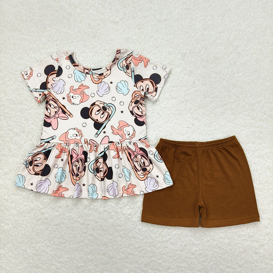 Baby Girls Short Sleeve Cartoon Mouse Tunic Shorts Clothes Sets