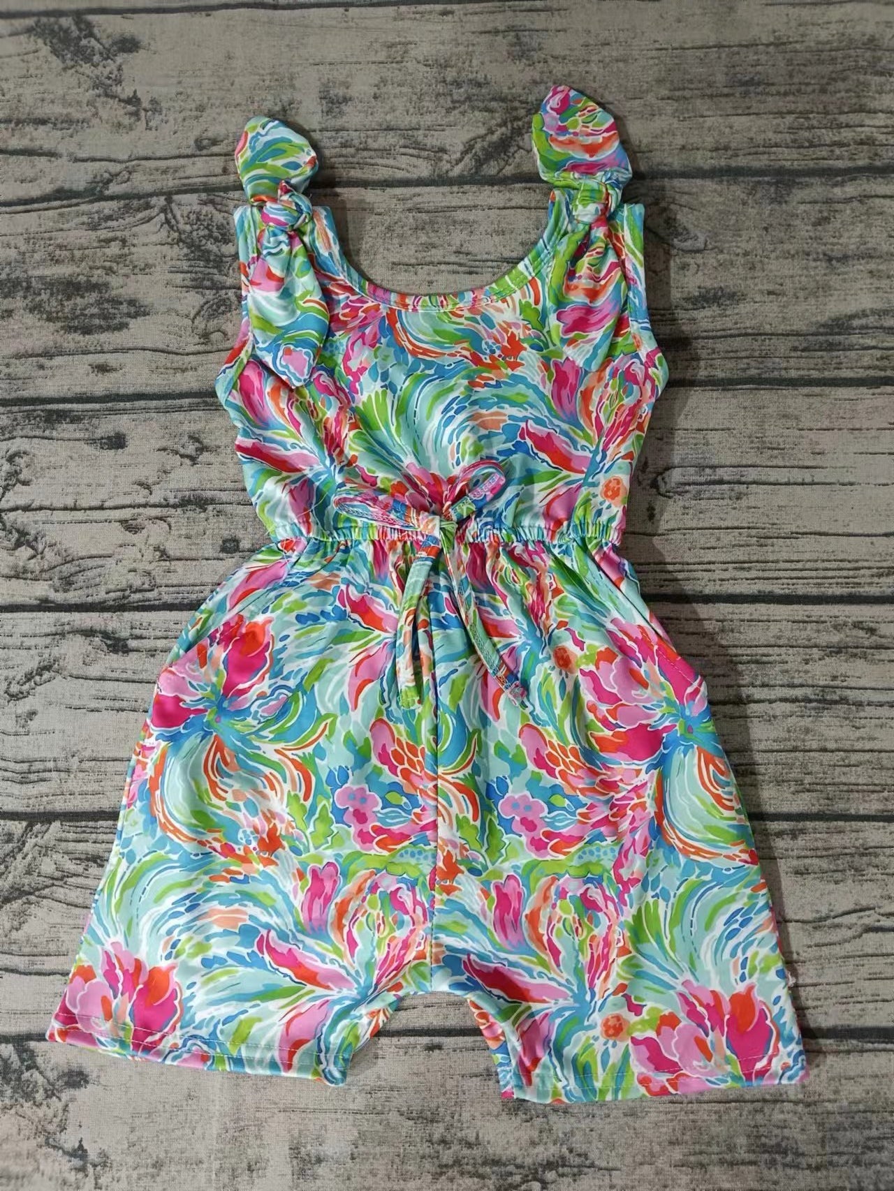 Baby Girls Colorful Water Flowers Bows Summer Jumpsuits Preorder(moq 5)