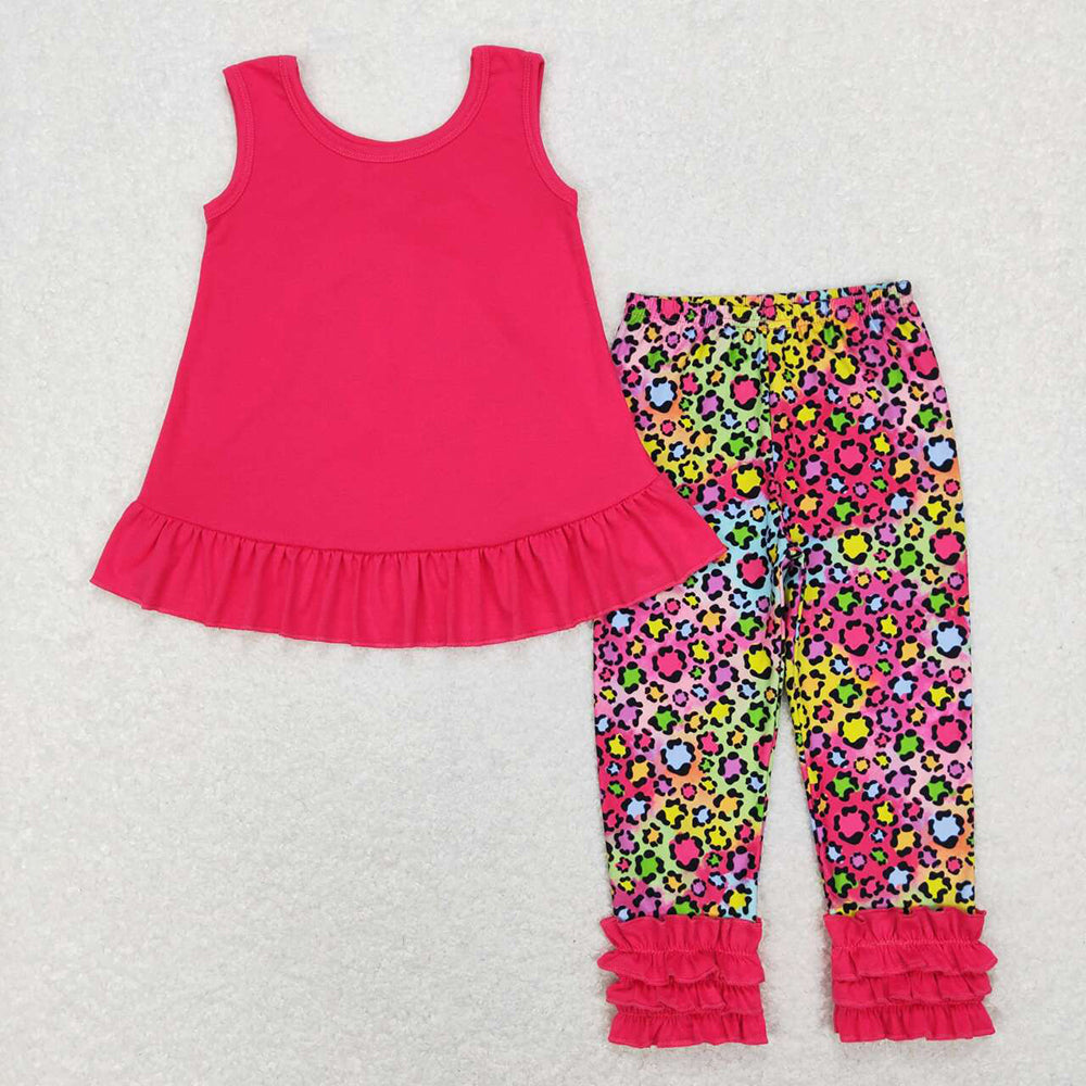 Baby Girls Hotpink Bow Tunic Top Leopard Icing Ruffle Pants Clothes Sets