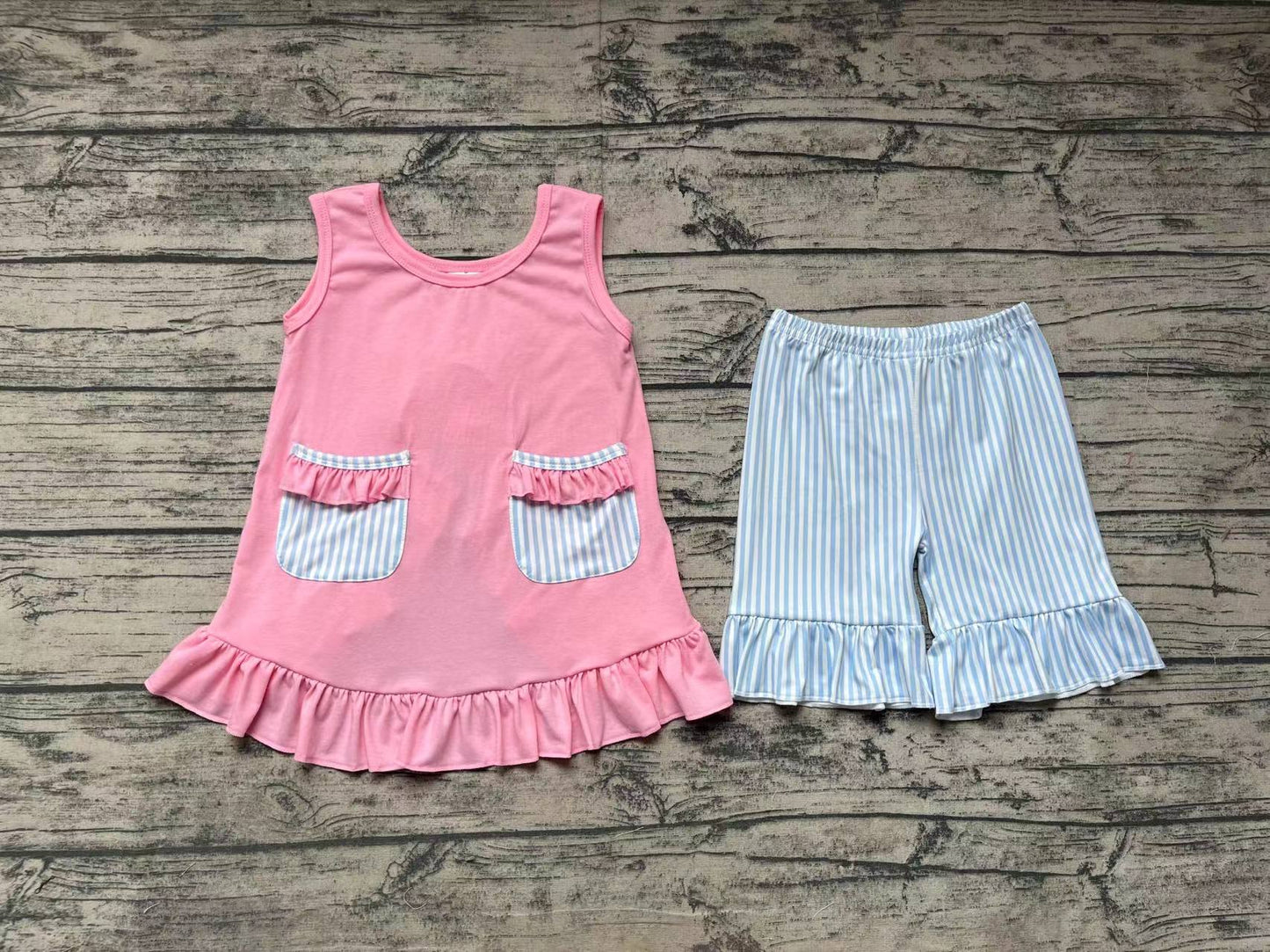 Baby Girls Pink Pocket Tunic Ruffle Shorts Outfits Clothing Sets